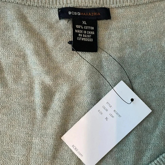 BCBGMAXAZRIA Leaf Green Button Front Long Sleeve Cardigan Sweater NWT XL Cotton - Picture 7 of 9